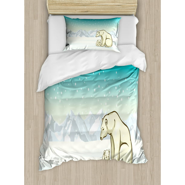 Little Polar Bears Skating on Frozen Lake Love Partners Artistic Christmas Theme Blue White bed_15493_queen Lunarable Cartoon Coverlet Set Queen Size Decorative Quilted 3 Piece Bedspread Set with 2 Pillow Shams 